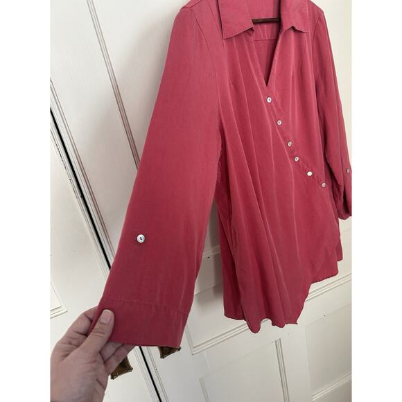 Soft Surroundings Asymmetric Button Roll Tab Blouse Womens Size XL Coral Boho - Picture 2 of 8